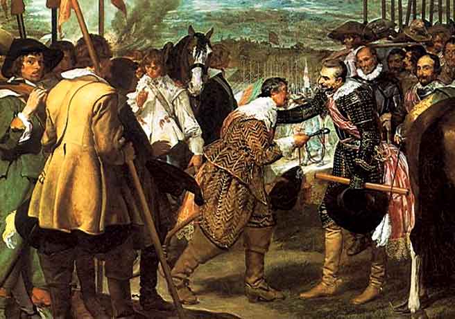 El célebre cuadro de Velázquez, La rendidión de Breda, también conocido como Las Lanzas. caballerosidad lealtad respeto y cortesía