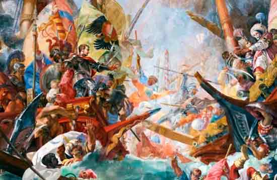 El destino de la batalla de Lepanto era incierto. Las descripciones coinciden en que fue terrible, una carnicer